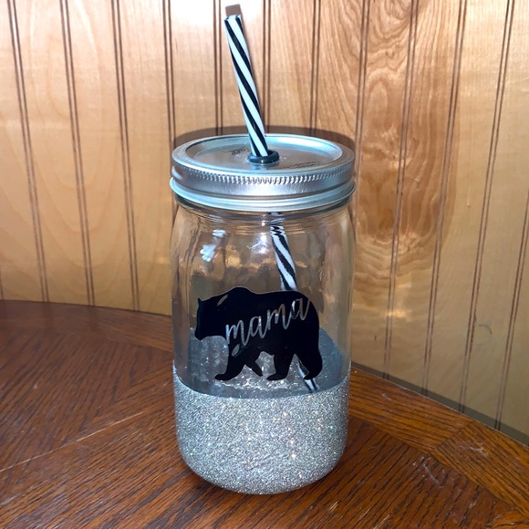 🤍MAMA BEAR BALL JAR WITH LID & STRAW🤍 - Picture 1 of 6